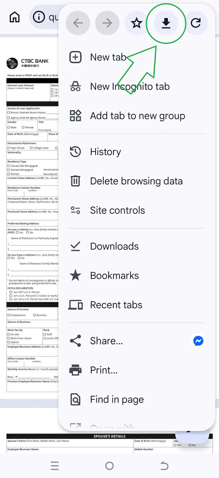 Hakbang 2: i-tap ang download icon sa taas ng menu